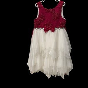 White and red NWT American princess dress, lace, satin, tulle, pearls & crystals